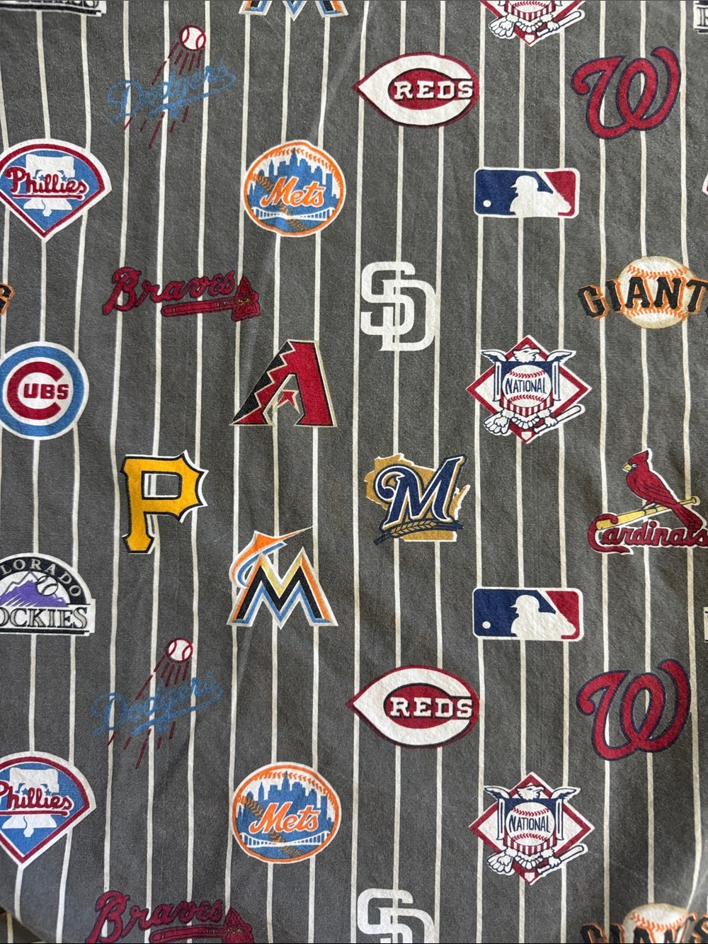Pottery Barn Teen MLB Team Logo Pinstripe Sheet - Gray with Multi-Color Logos